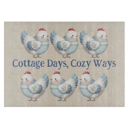 Blue Gingham Cottage Hen  Snijplank (Voorkant)