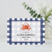 Blue Gingham Crab Rustic Wedding Save the Date (Staand voorkant)