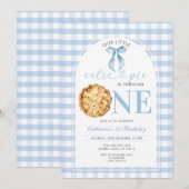 Blue Gingham Cutie Pie First Birthday Invitation (Devant / Derrière)