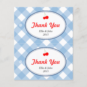 Blue gingham diy bruiloft cadeautas hang label op flyer