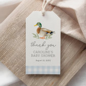 Blue Gingham Duck Baby shower Cadeaulabel