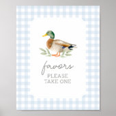 Blue Gingham Duck Baby shower Favors Sign Poster (Voorkant)