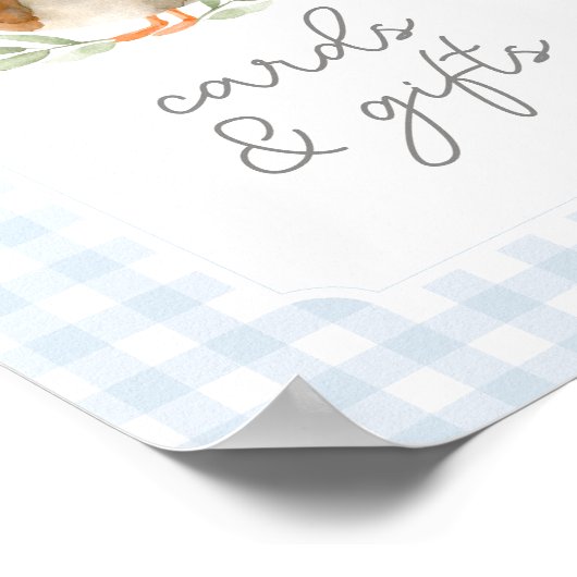 Blue Gingham Duck Baby shower Kaarten en geschenke Poster (Hoek)