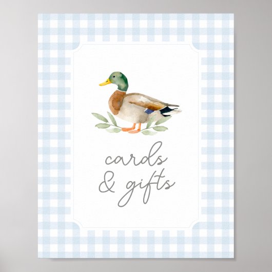 Blue Gingham Duck Baby shower Kaarten en geschenke Poster (Voorkant)