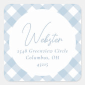 Blue gingham eenvoudig retouradres vierkante sticker (Voorkant)