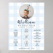 Blue Gingham eerste verjaardag mijlpaal tijdlijn Poster (Voorkant)