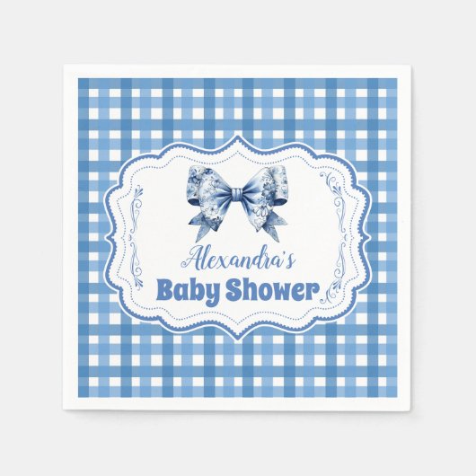 Blue Gingham en Bow Baby shower Servet (Voorkant)