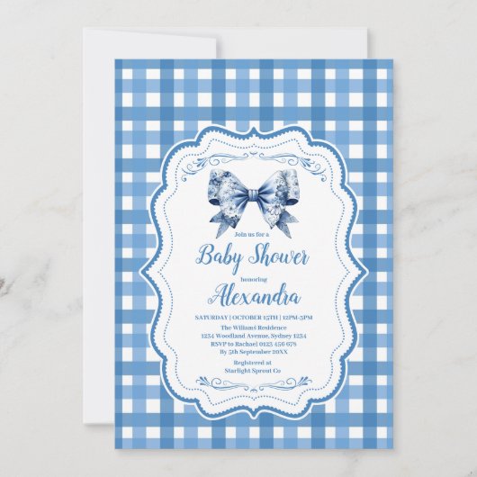 Blue Gingham en Bow Kaart (Voorkant)