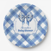 Blue Gingham en Bow Papieren Bordje (Voorkant)
