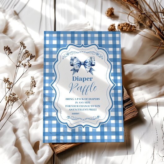 Blue Gingham en Bow Raffle Diapper Enclos Informatiekaartje