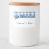 Blue Gingham en Bow Voedselcontainer Etiket (Voorkant)