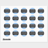 Blue Gingham en krijtbord bruiloft dank u Ronde Sticker (Vel)