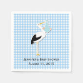 Blue Gingham en Stork Baby shower Papieren servett Servet (Voorkant)