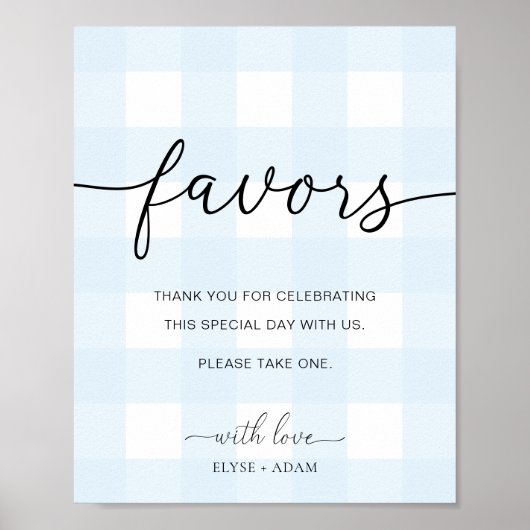 Blue Gingham Favors Sign Poster (Voorkant)