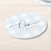 Blue Gingham First Birthday Drink Onderzetter (Gebogen)