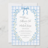 Blue Gingham Floral Budget Wedding Kaart (Voorkant)