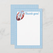 Blue Gingham Football bedankkaart (Voorkant / Achterkant)
