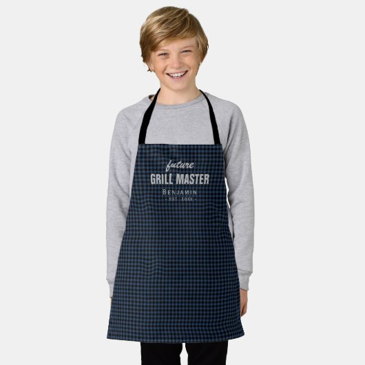 Blue gingham future grill master gepersonaliseerd schort (Gedragen)