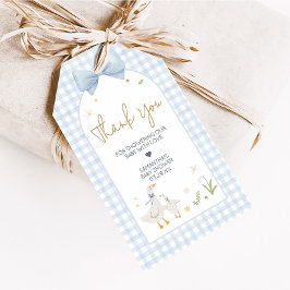 Blue Gingham Gekke Goose Baby shower Favorietentje Cadeaulabel