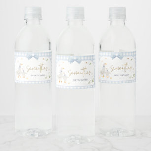 Blue Gingham Gekke Goose Baby shower Waterfles Etiket