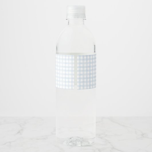 Blue Gingham Gekke Goose Baby shower Waterfles Etiket (Achterkant)