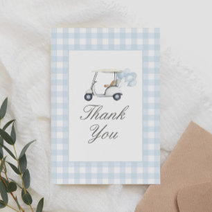 Blue Gingham Golf Baby shower Bedankkaart