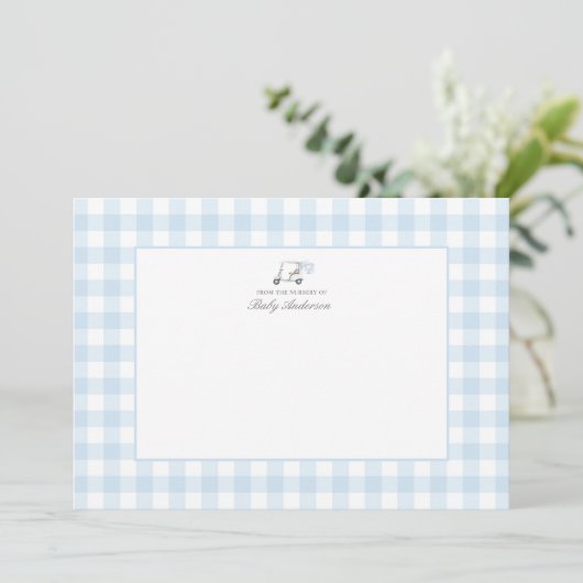 Blue Gingham Golf Baby shower Dank u kaart (Staand voorkant)