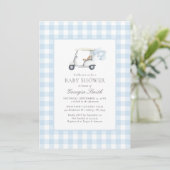Blue Gingham Golf Baby shower Kaart (Staand voorkant)