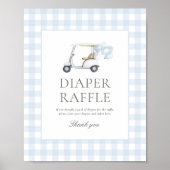 Blue Gingham Golf Baby shower Luier Raffle Sign Poster (Voorkant)