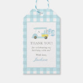 Blue Gingham Golf Boy 1e verjaardag Cadeaulabel (Voorkant)