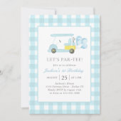 Blue Gingham Golf Boy 1e verjaardag Kaart (Voorkant)