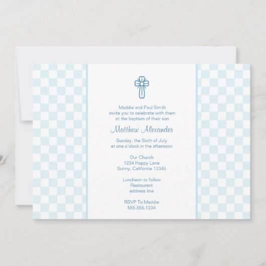 Blue Gingham Invite met Cross Kaart (Voorkant)