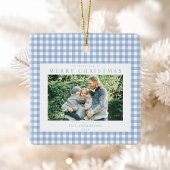Blue Gingham Kerstfoto Keramisch Ornament