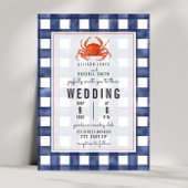 Blue Gingham krab bruiloft Kaart