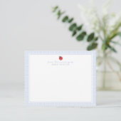 Blue Gingham Ladybug Nursery Note Card Aankondiging (Staand voorkant)