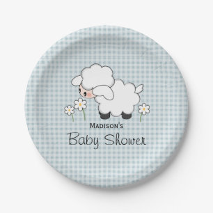 Blue Gingham Lamb Baby Boy Shower Papieren Bordje