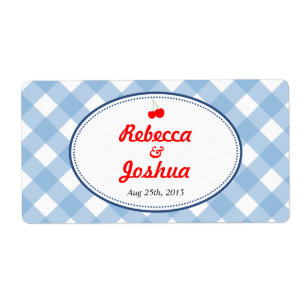Blue gingham land rustieke bruiloft gunst label