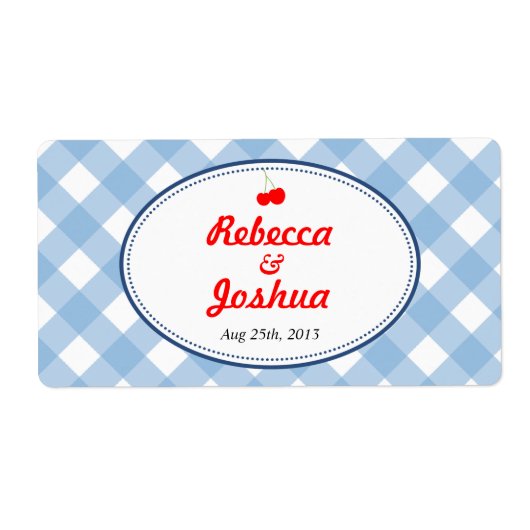 Blue gingham land rustieke bruiloft gunst label (Voorkant)