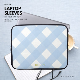Blue Gingham-laptophoes, 15-inch op maat Laptop Sleeve