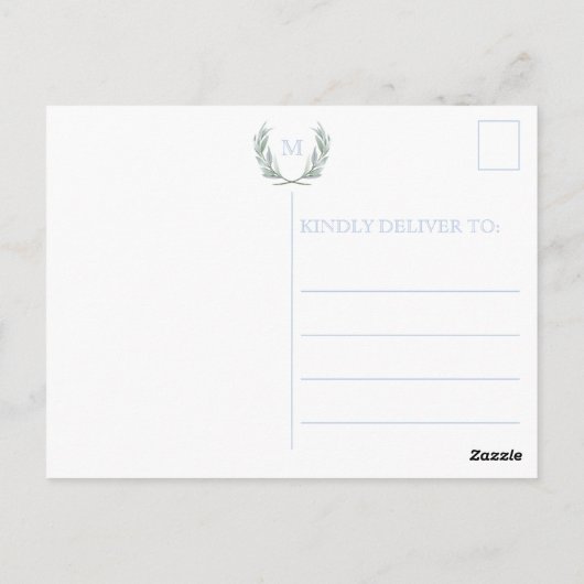 Blue Gingham Laurel Crest Bedankt Briefkaart (Achterkant)