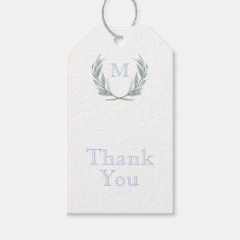 Blue Gingham Laurel Crest Bedankt Labels Cadeaulabel