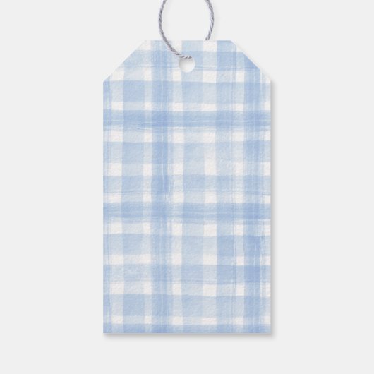 Blue Gingham Laurel Crest Bedankt Labels Cadeaulabel (Achterkant)
