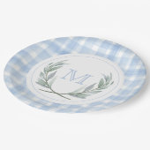 Blue Gingham Laurel Crest Papier Borden Papieren Bordje (Gekanteld)