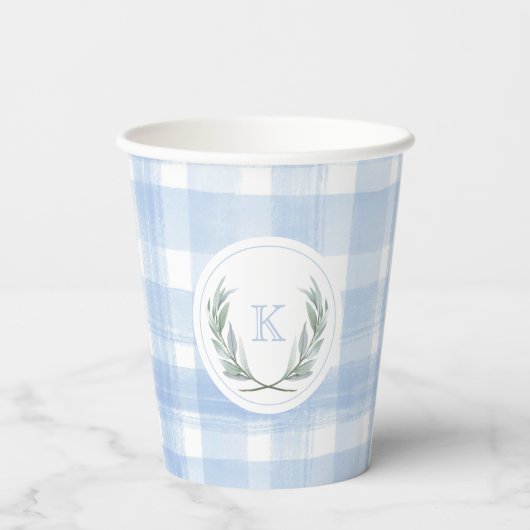 Blue Gingham Laurel Crest Papieren Bekers (Achterkant)