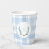 Blue Gingham Laurel Crest Papieren Bekers (Voorkant)