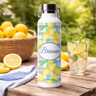Blue Gingham Lemon Name Picnic Style  Waterfles