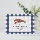 Blue Gingham Lobster Rustic Wedding Save the Date (Staand voorkant)