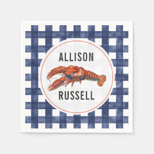 Blue Gingham Lobster Wedding Napkins Servet