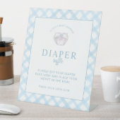 Blue Gingham Luier Raffle Baby shower Sign Reclamebord Met Voetstuk (Insitu)
