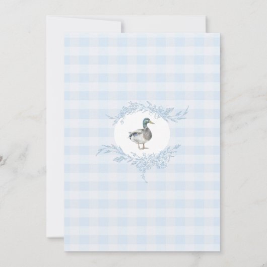 Blue Gingham Mallard Duck Baby shower Invitation Kaart (Achterkant)